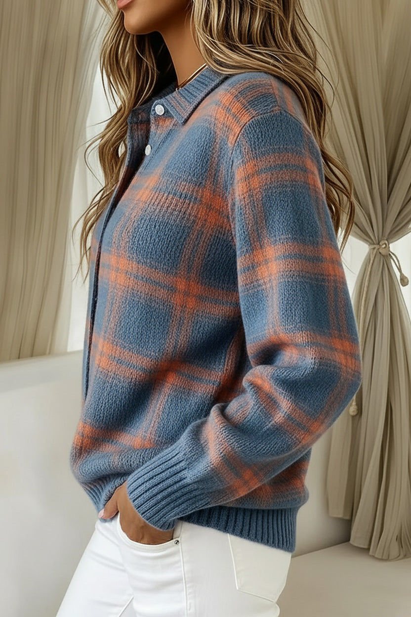 🔥 Women's Plaid Print Casual Cotton Buttoned Cardigan Sweater