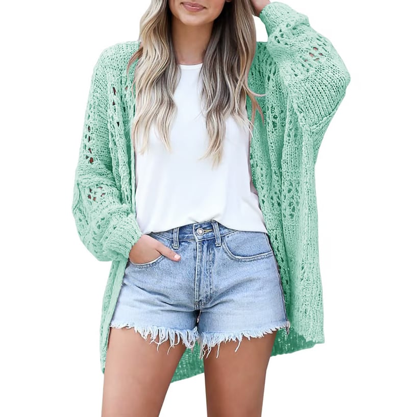 🔥 Women's Cotton Lightweight Crochet Cardigan Long Sleeve Open Front Oversized Summer Sweater Batwing Beach Fashion