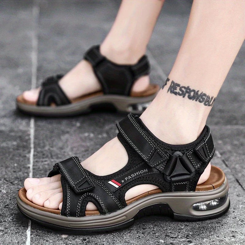 Men's Orthopedic Leather Sandals – Breathable, Adjustable, Air Cushion
