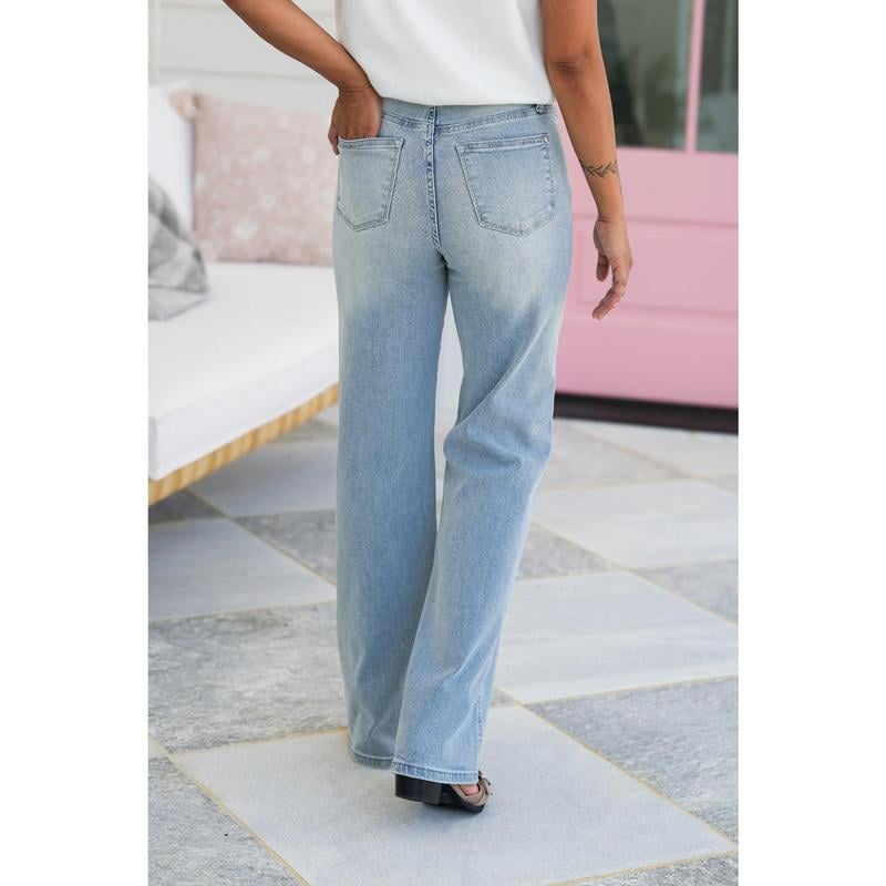 💥High Rise Vintage Wash Tummy Control Top Straight Leg Jeans