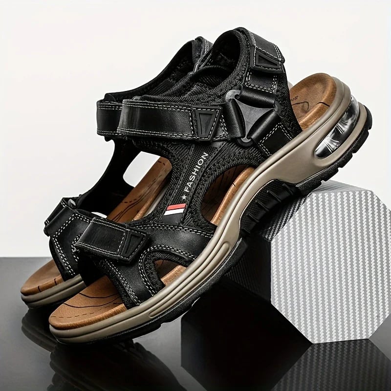 Men's Orthopedic Leather Sandals – Breathable, Adjustable, Air Cushion