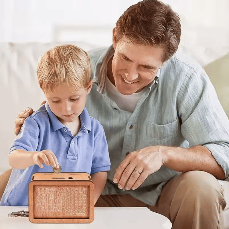 🔥Hot Sale🔥1000/3000/5000/10000 Wooden Money Box - Reusable Savings Target Bank for Home Decoration and Financial Goals