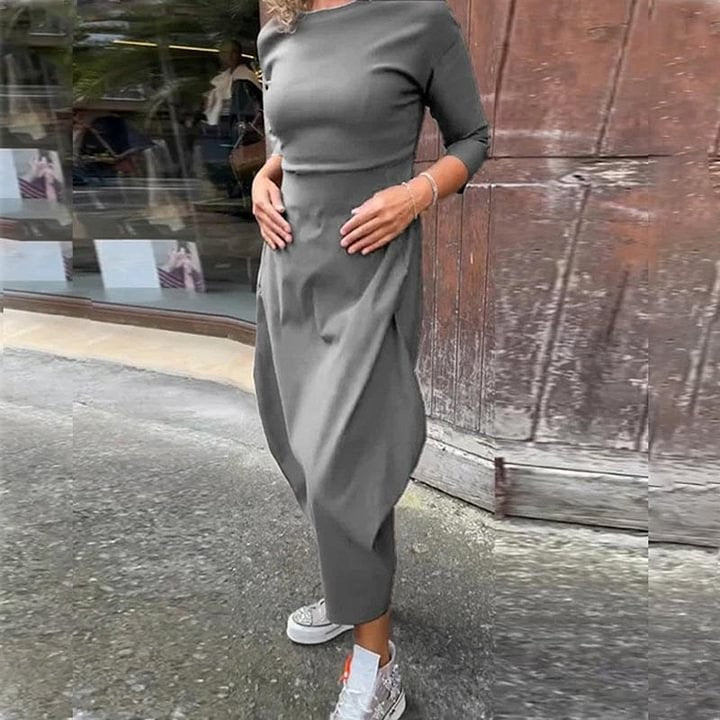 💕🤩Women's Solid-Color Casual Long-Sleeve Maxi Dress