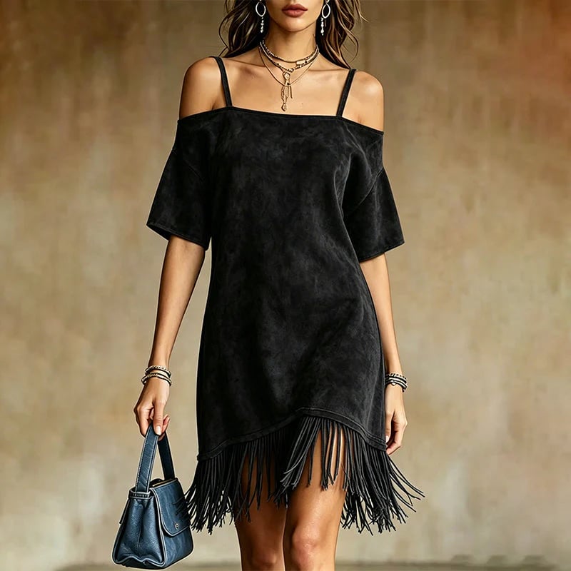 Women's Off-Shoulder Strap Fringe Dress