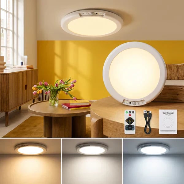💡Rechargeable Motion Sensor Ceiling Light with Remote - Magnetic Wireless Ceiling Light Battery Powered