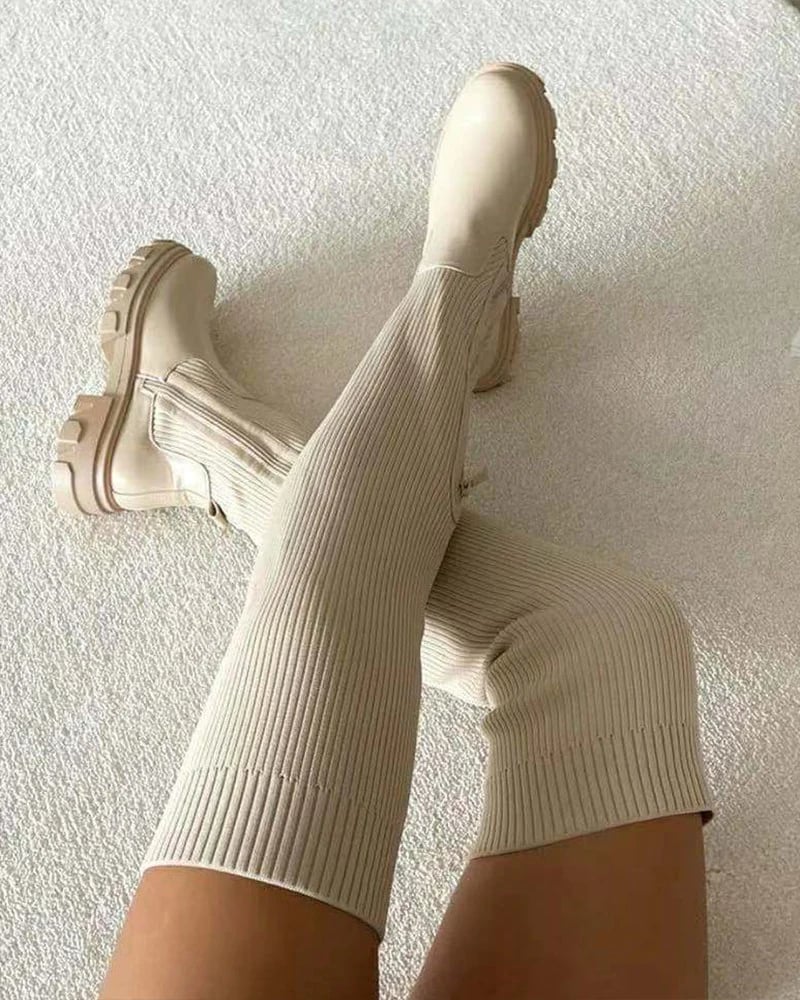 🔥Thigh-high Doc Martens Leather Knitted Women's Boots