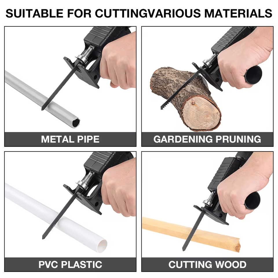 Portable Reciprocating Saw Adapter for Electric Drill - 3pcs Wood Cutting Blades - DIY Woodworking Tool