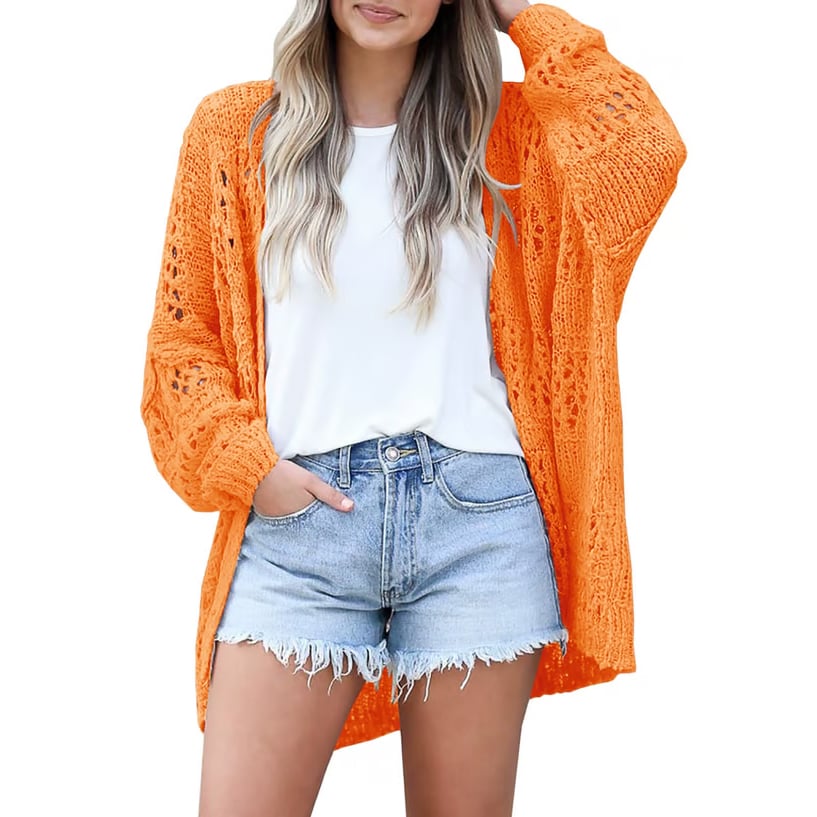 🔥 Women's Cotton Lightweight Crochet Cardigan Long Sleeve Open Front Oversized Summer Sweater Batwing Beach Fashion
