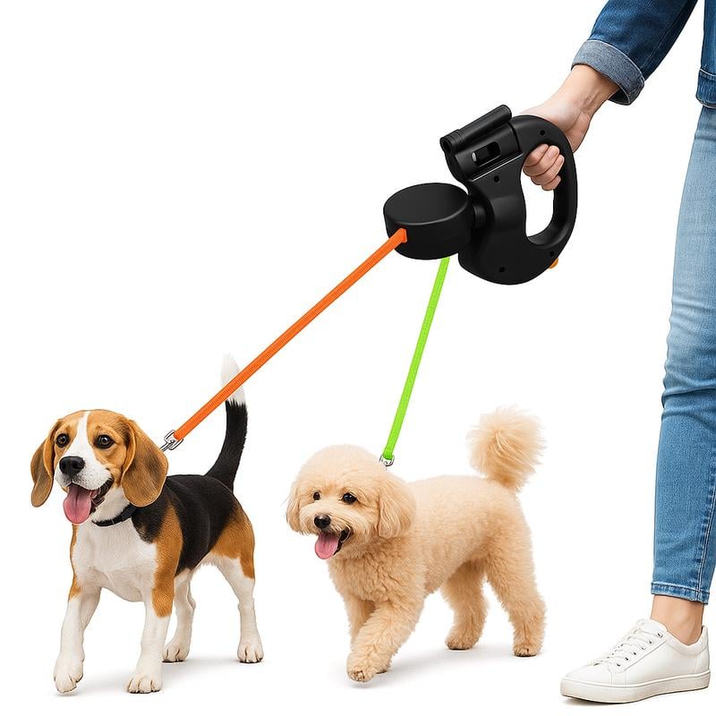 Dual Retractable Dog Leash with 360° Swivel