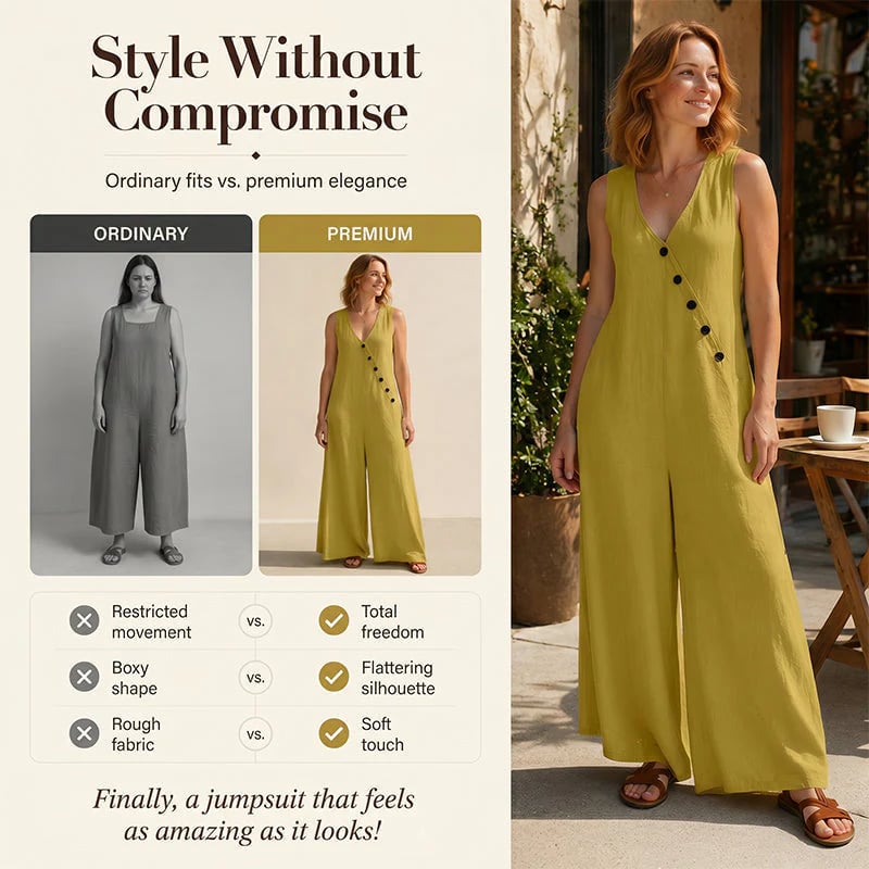 Women's Sleeveless V-Neck Jumpsuit with Pockets