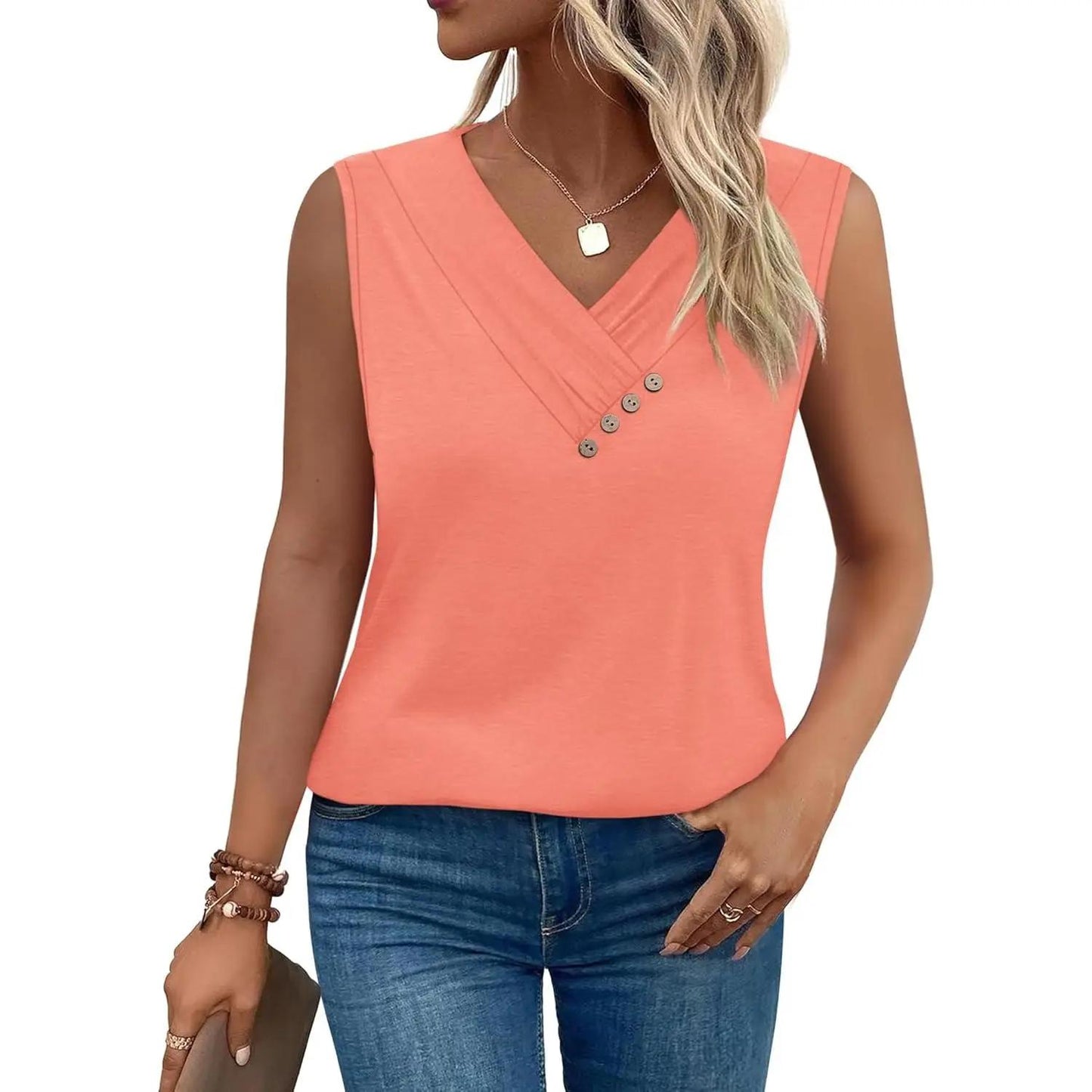 🏆💐2026 Women’s Button Down V Neck Loose Fit Tank Top