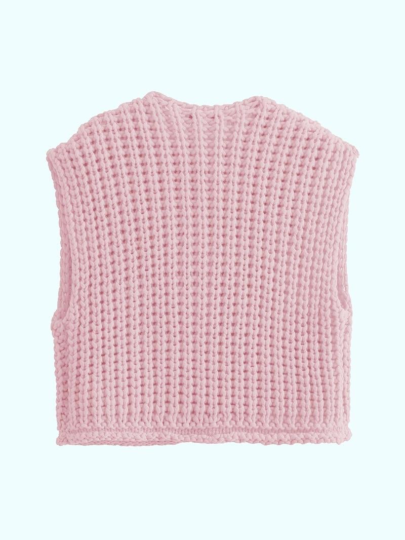 Women's Plain Button Front Pocket Sleeveless Cardigan