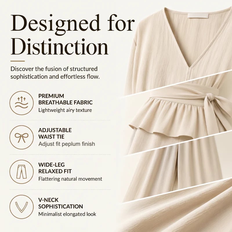 Women's Wrap Waist Top & Wide-Leg Pants Set