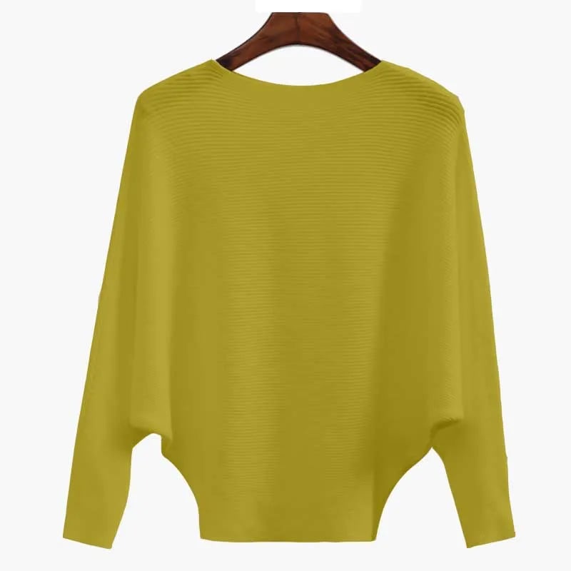 Women's Boat Neck Bat Sleeve Knitted Sweater