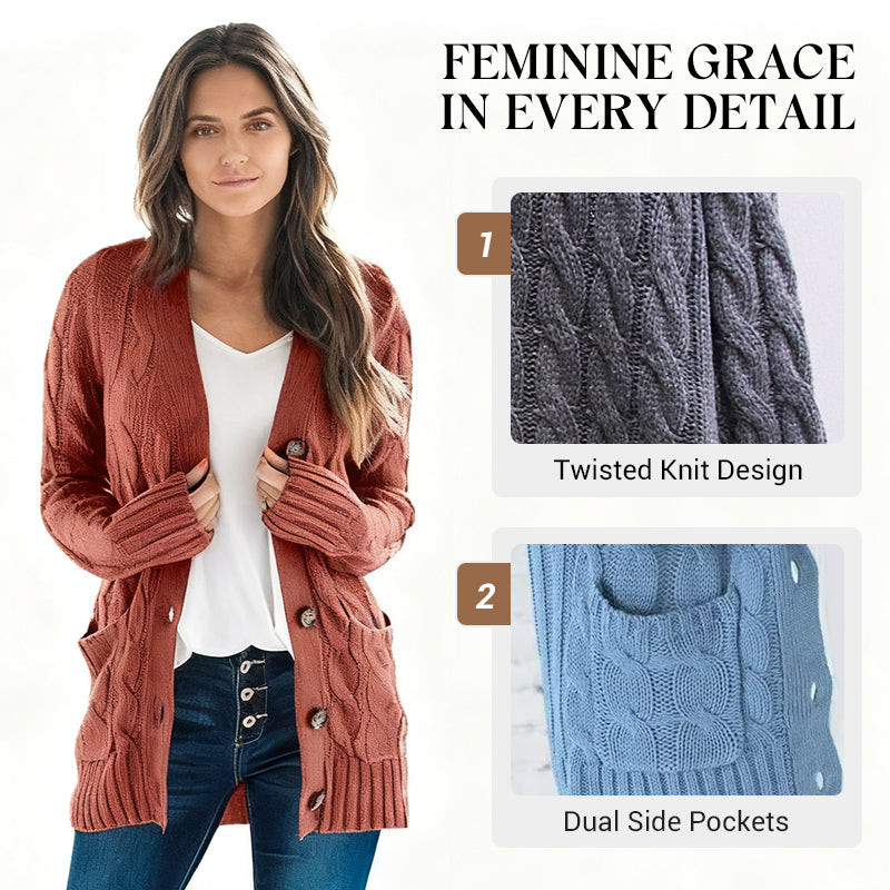 💕Women's Fall Casual Long Sleeve Button Down Open Front Cable Knit Cardigan