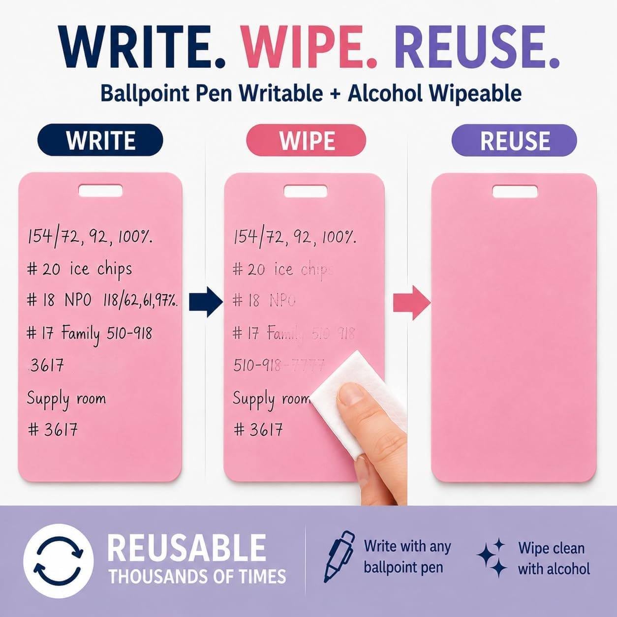 🩺Erasable Badge Note | Dual-Side Writable, Fade-Proof & No Blur (🖊Write. Wipe. Repeat.) 🎁Free Badge Clip Included📋