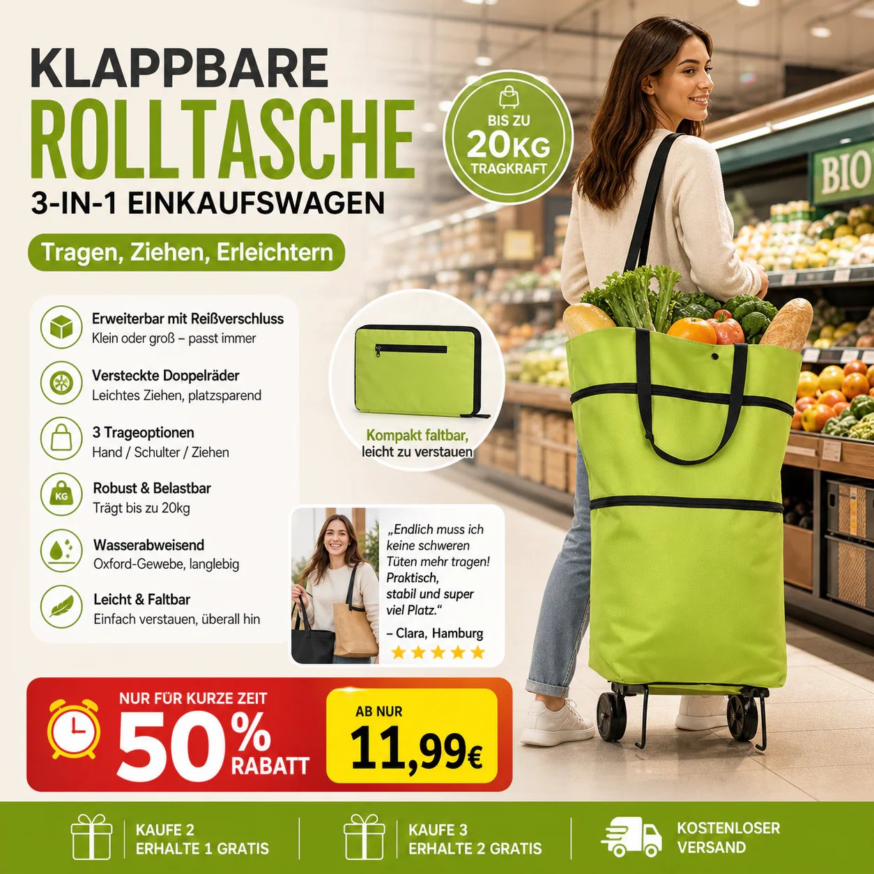🥳💞 50K+ SALES! ⚡🛒 Shopping bag foldable green bag