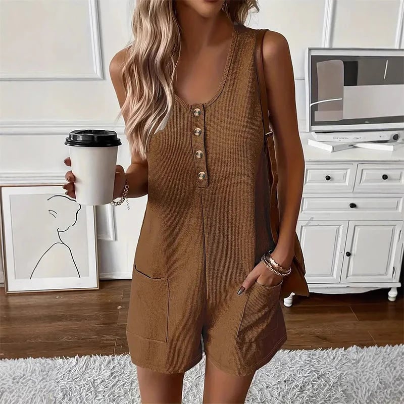 Women's Sleeveless Button-Front Romper