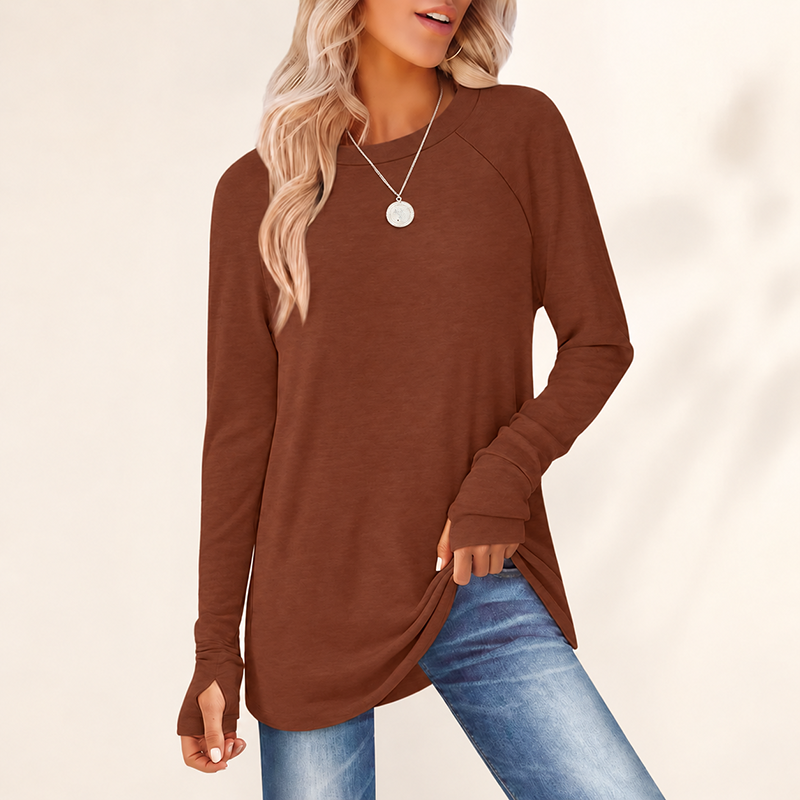Women's Tunic Top Long Sleeve Round Neck with Thumb Holes
