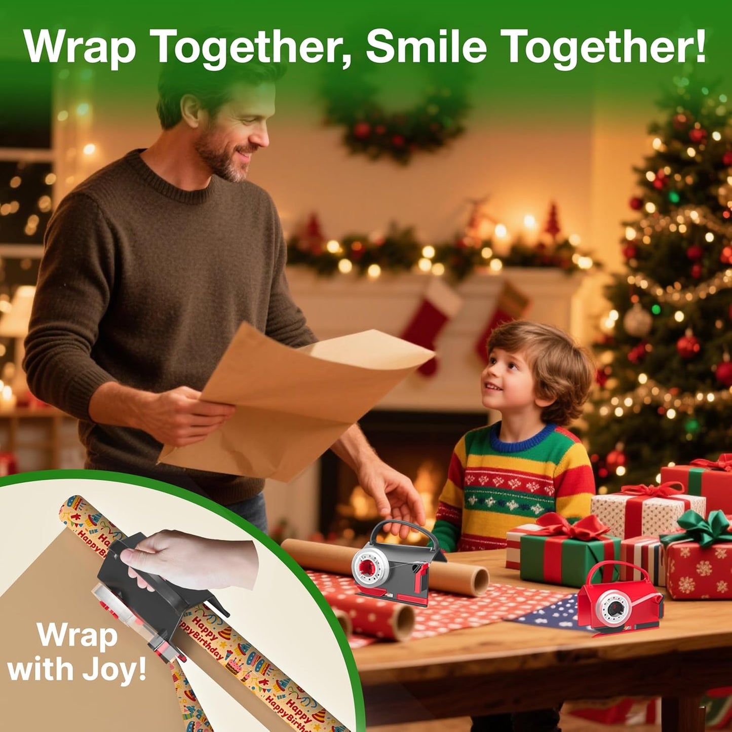 🎁🤩Hot Seller - wrapping paper cutter & tape dispenser dual use
