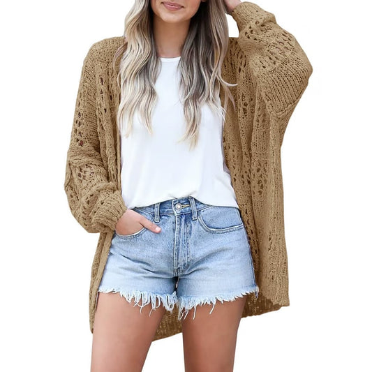 🔥 Women's Cotton Lightweight Crochet Cardigan Long Sleeve Open Front Oversized Summer Sweater Batwing Beach Fashion