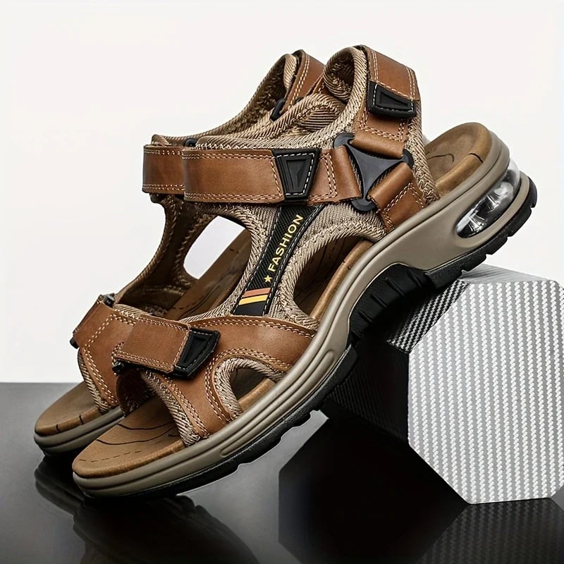 Men's Orthopedic Leather Sandals – Breathable, Adjustable, Air Cushion