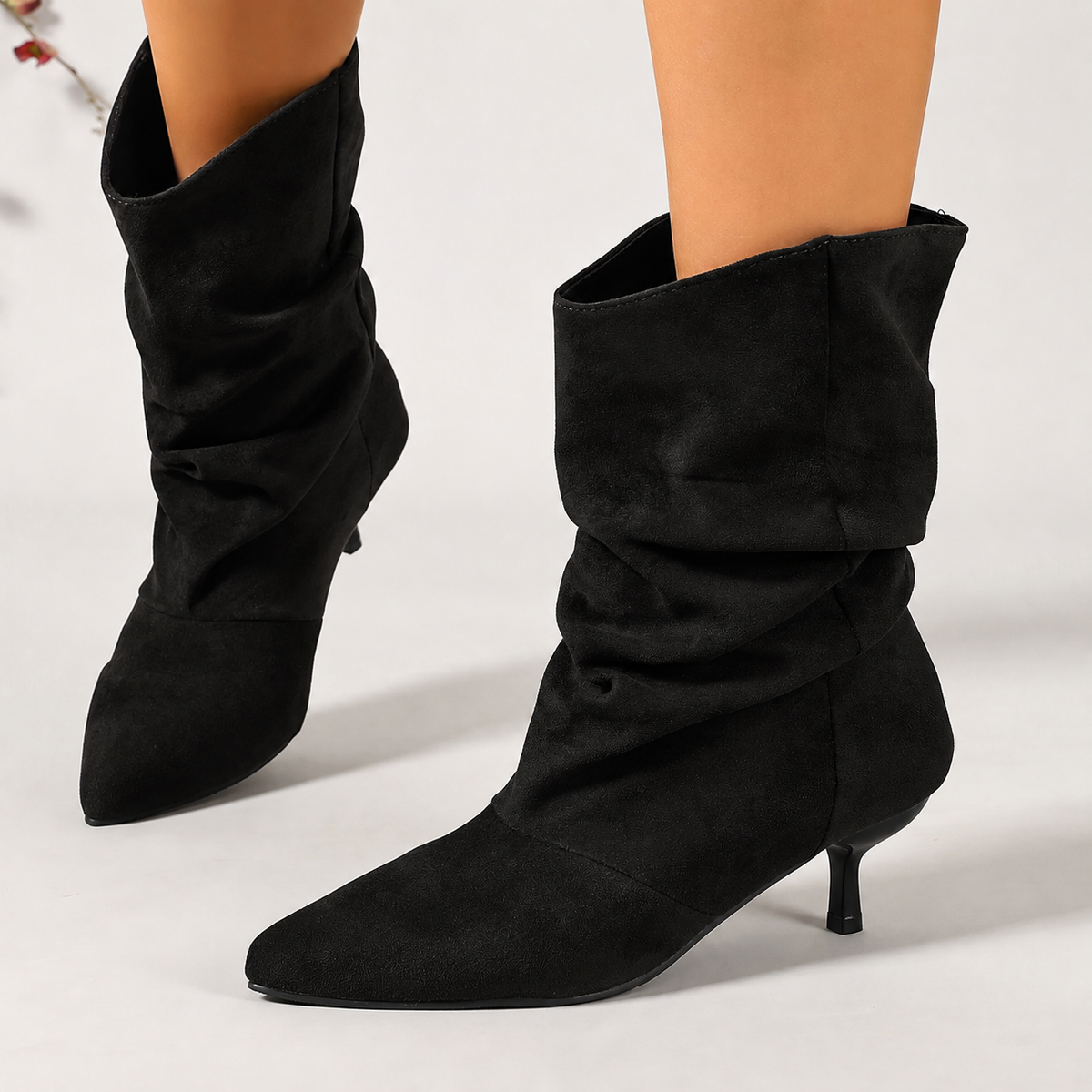 Slouchy Suede Pointed-Toe Ankle Boots