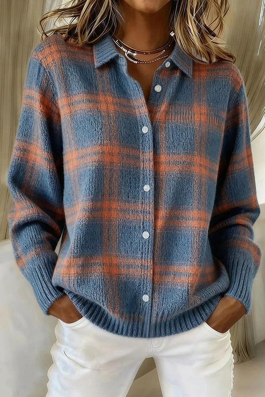 🔥 Women's Plaid Print Casual Cotton Buttoned Cardigan Sweater