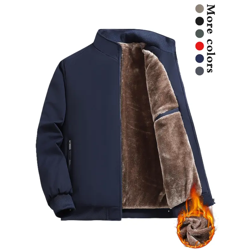 Men's Solid Color Zip Up Warm Jacket