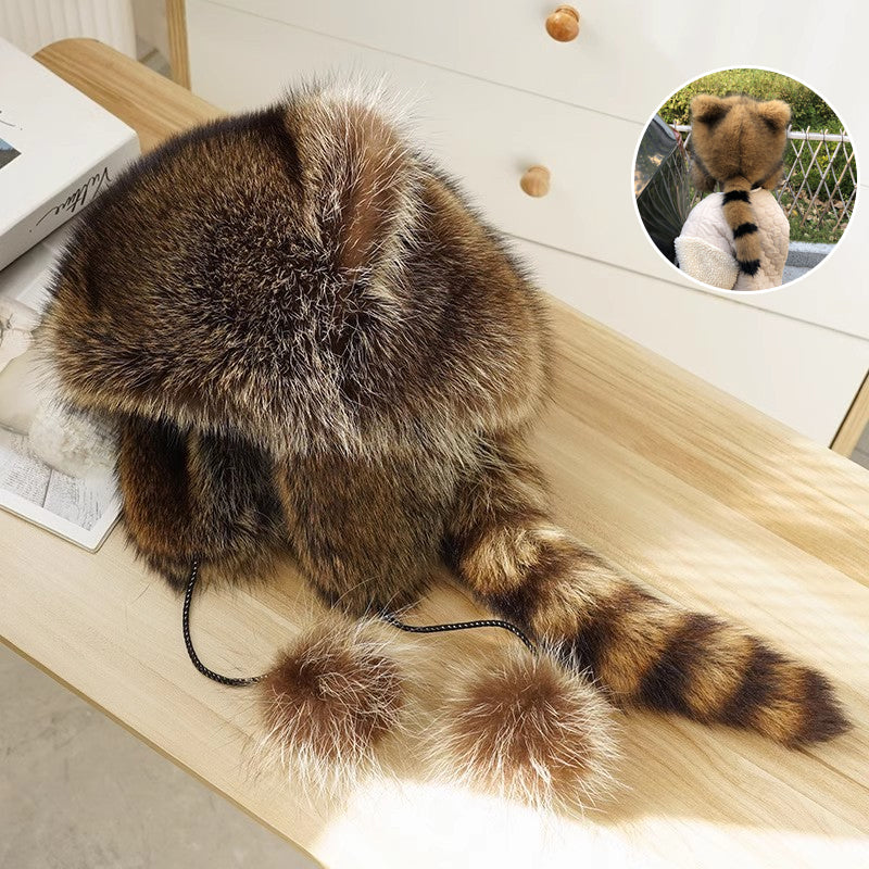 🎁✨Cute Faux fur Raccoon Tail Parent-Child Plush Hat