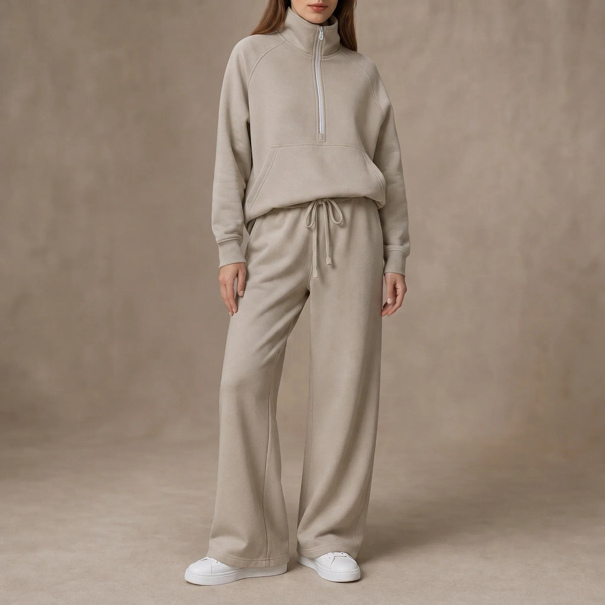 Ribbed Oversized Top And Wide-Leg Pants Set