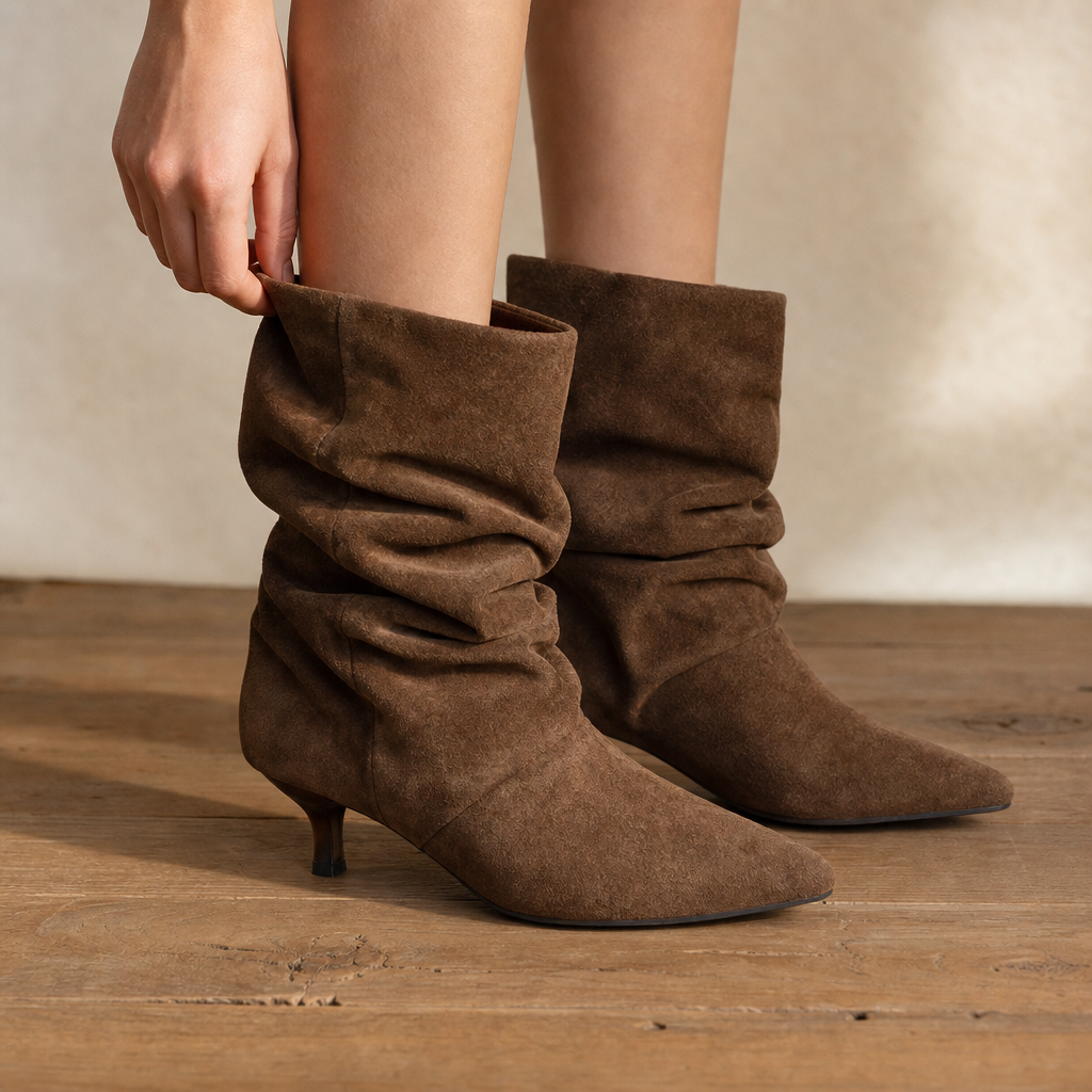 Slouchy Suede Pointed-Toe Ankle Boots
