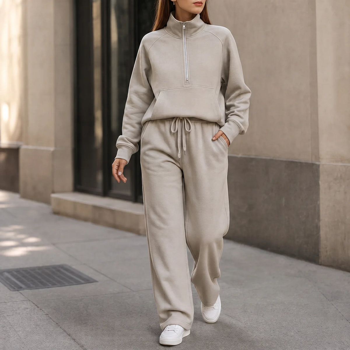 Ribbed Oversized Top And Wide-Leg Pants Set