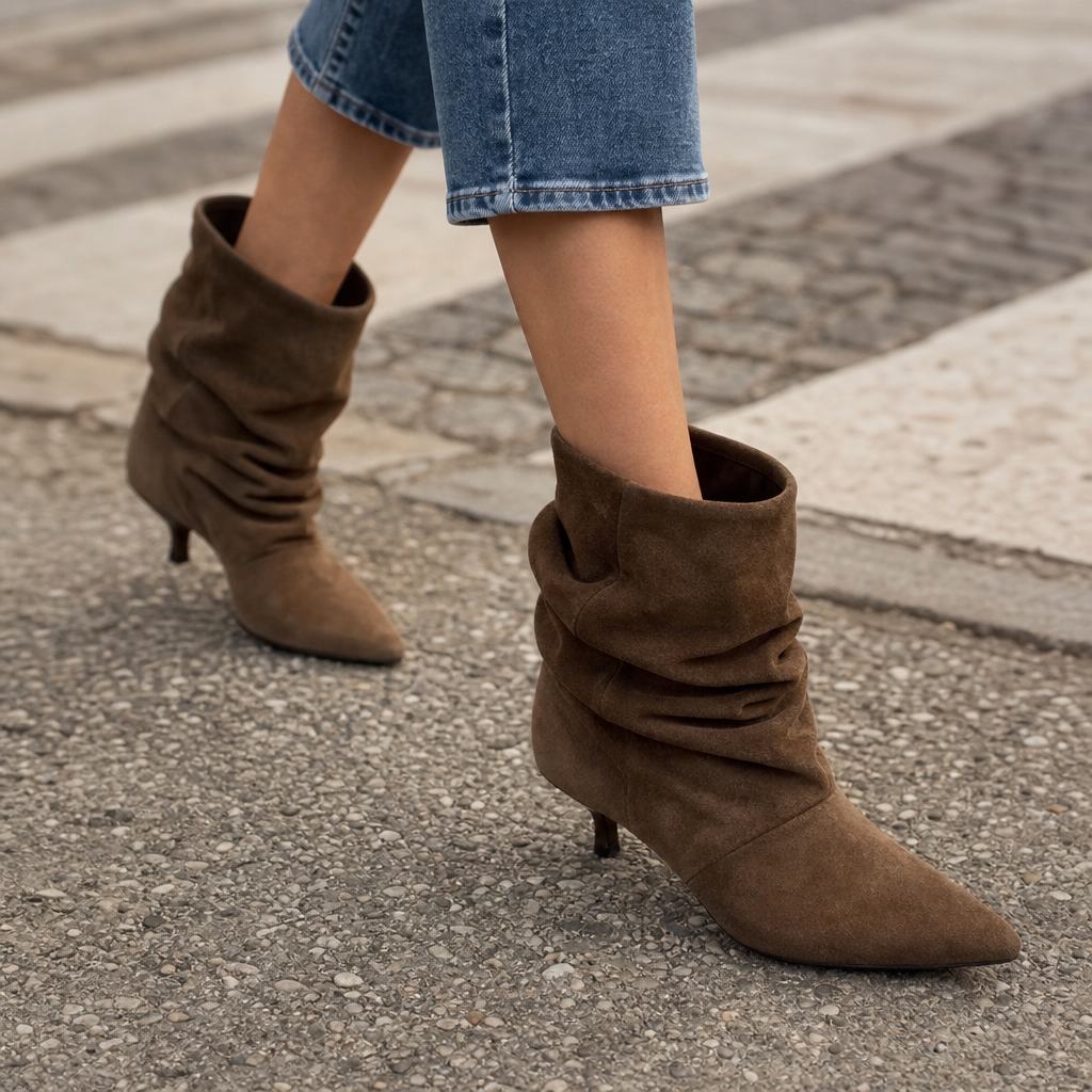 Slouchy Suede Pointed-Toe Ankle Boots