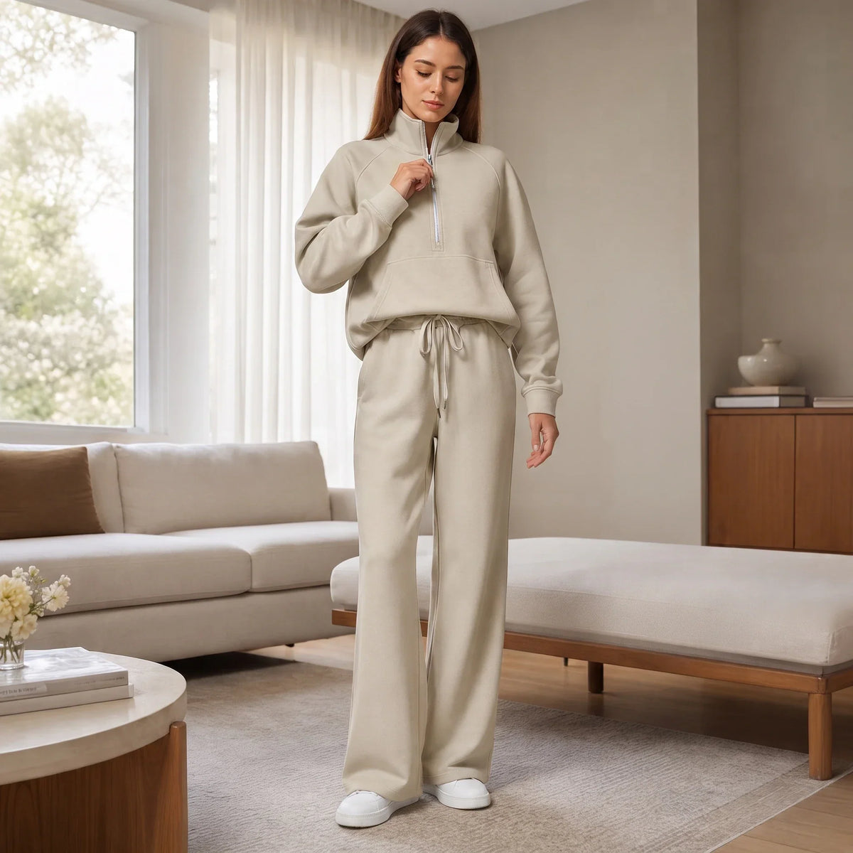 Ribbed Oversized Top And Wide-Leg Pants Set