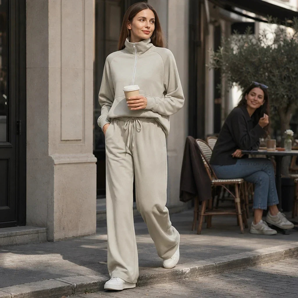 Ribbed Oversized Top And Wide-Leg Pants Set