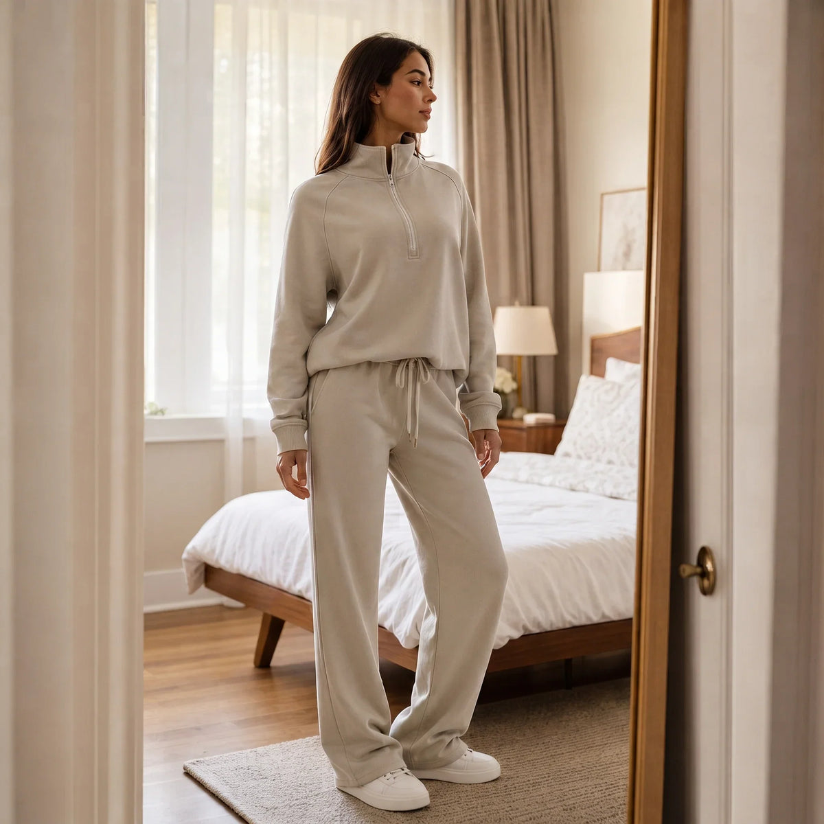 Ribbed Oversized Top And Wide-Leg Pants Set