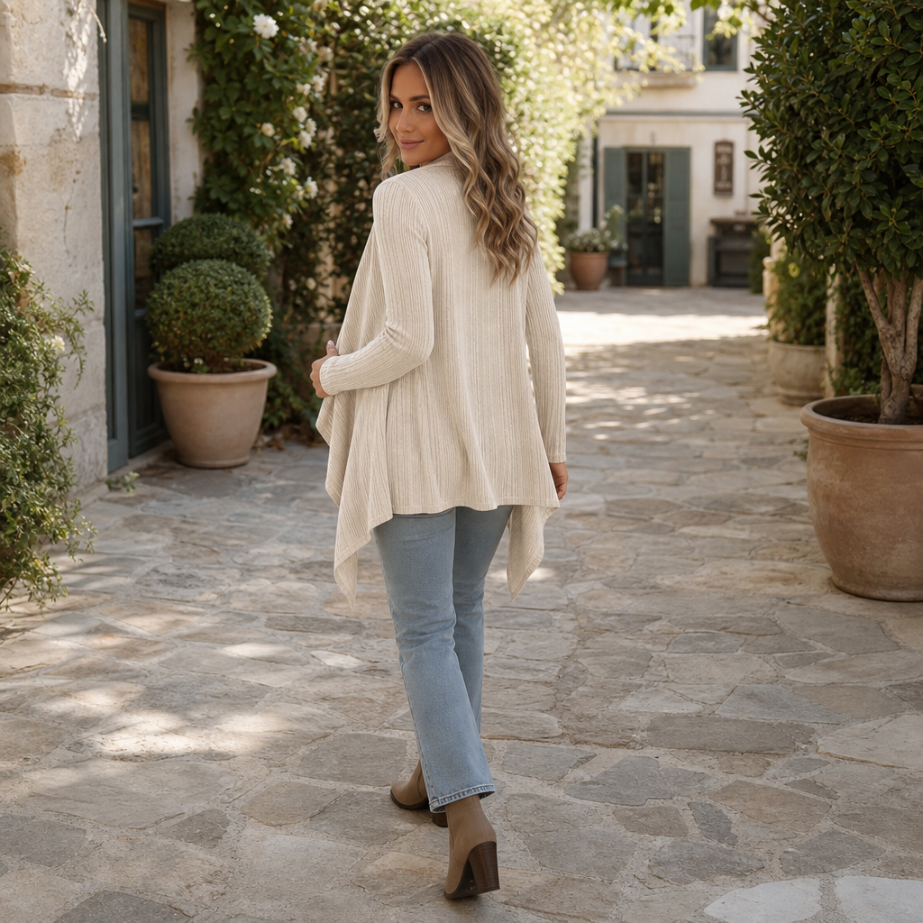 Ribbed Open-Front Knit Cardigan