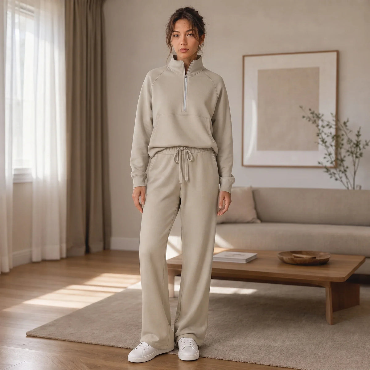 Ribbed Oversized Top And Wide-Leg Pants Set