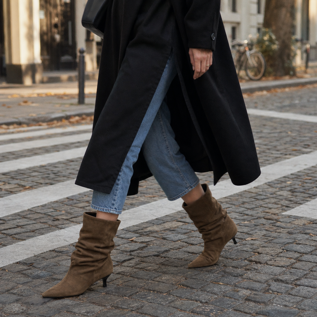 Slouchy Suede Pointed-Toe Ankle Boots