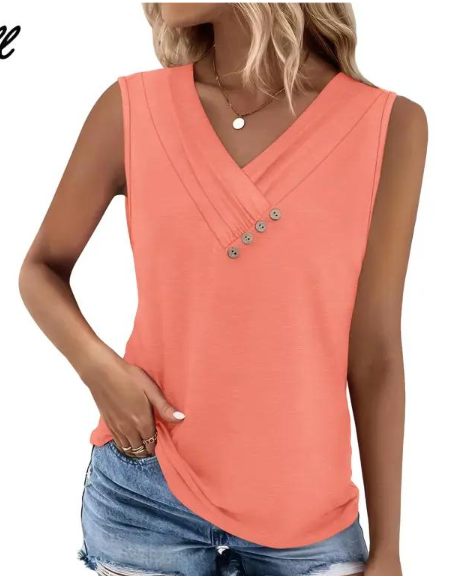 🏆💐2026 Women’s Button Down V Neck Loose Fit Tank Top