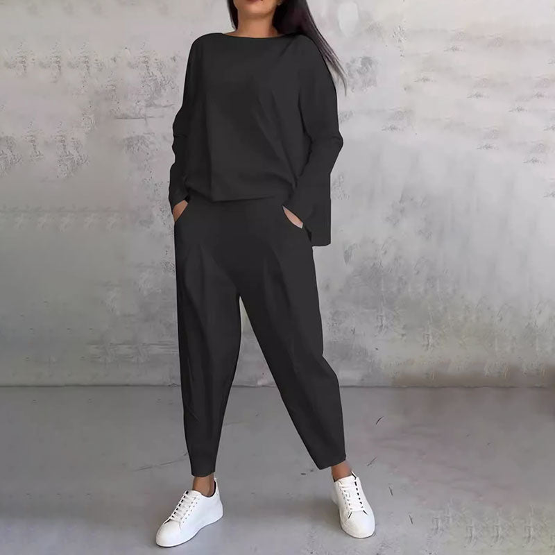 💕🤍Round-Neck Long-Sleeved Top ＆ Pants 2-Piece Set