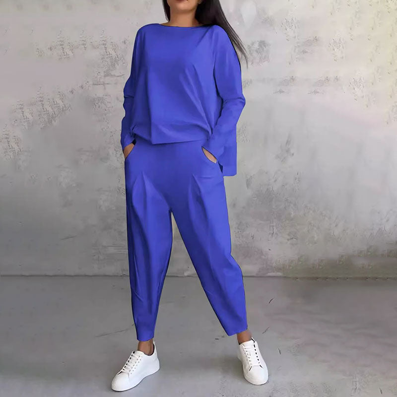 💕🤍Round-Neck Long-Sleeved Top ＆ Pants 2-Piece Set