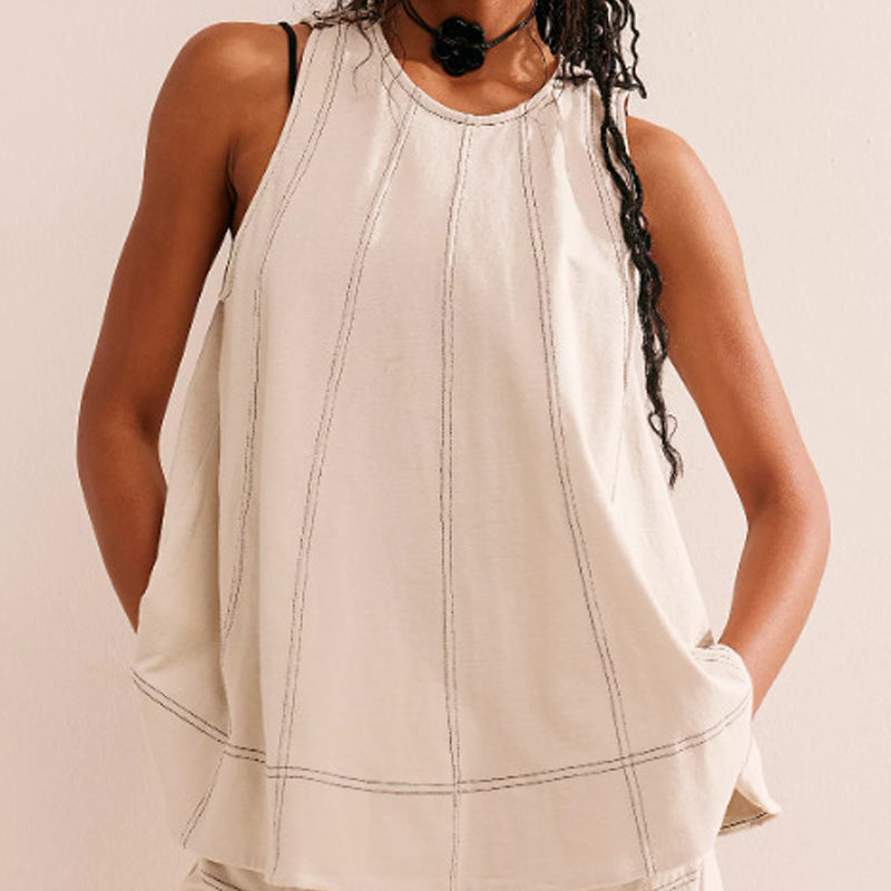 🏖️Summer Hot🌼Women's Round-Neck Tank Top & High-Waisted Shorts Set