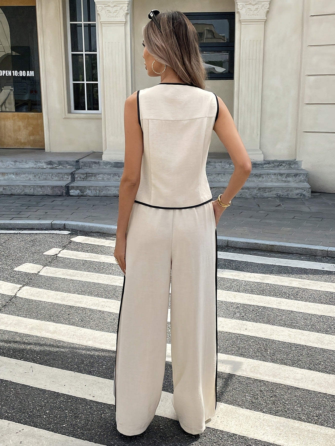 🔥Women's Contrast Binding Sleeveless Tank & Drawstring Waist Pants Two-piece Set
