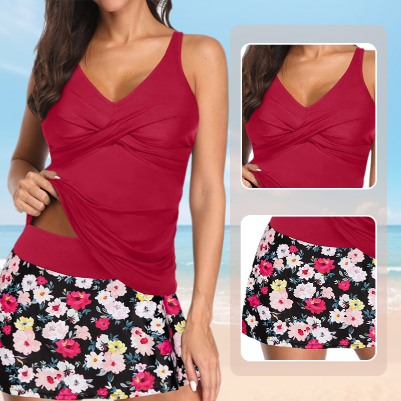 💝🌊Cross-Back Strap Top with Lined Skirt Separates Swimmsuit