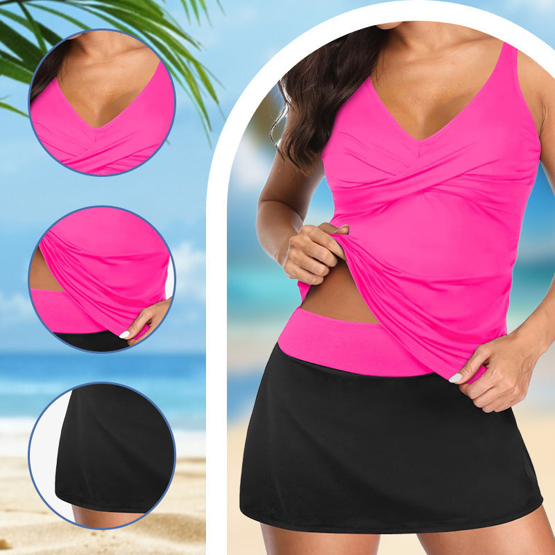 💝🌊Cross-Back Strap Top with Lined Skirt Separates Swimmsuit