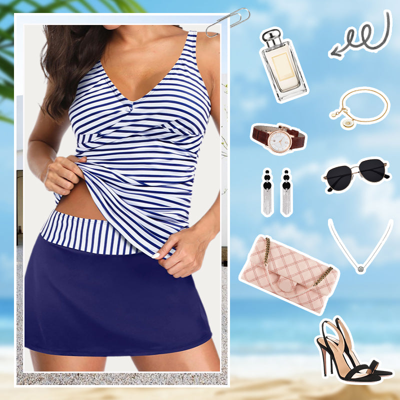 💝🌊Cross-Back Strap Top with Lined Skirt Separates Swimmsuit