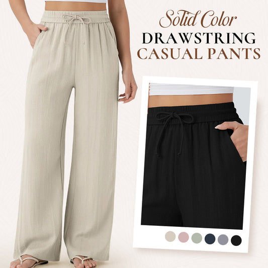 👍✨ Lightweight Linen Pants Solid Color Drawstring Casual Pants -🥰Breathable & Skin-Friendly