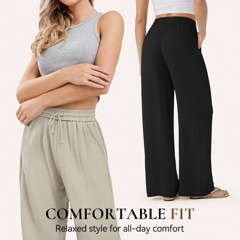 👍✨ Lightweight Linen Pants Solid Color Drawstring Casual Pants -🥰Breathable & Skin-Friendly